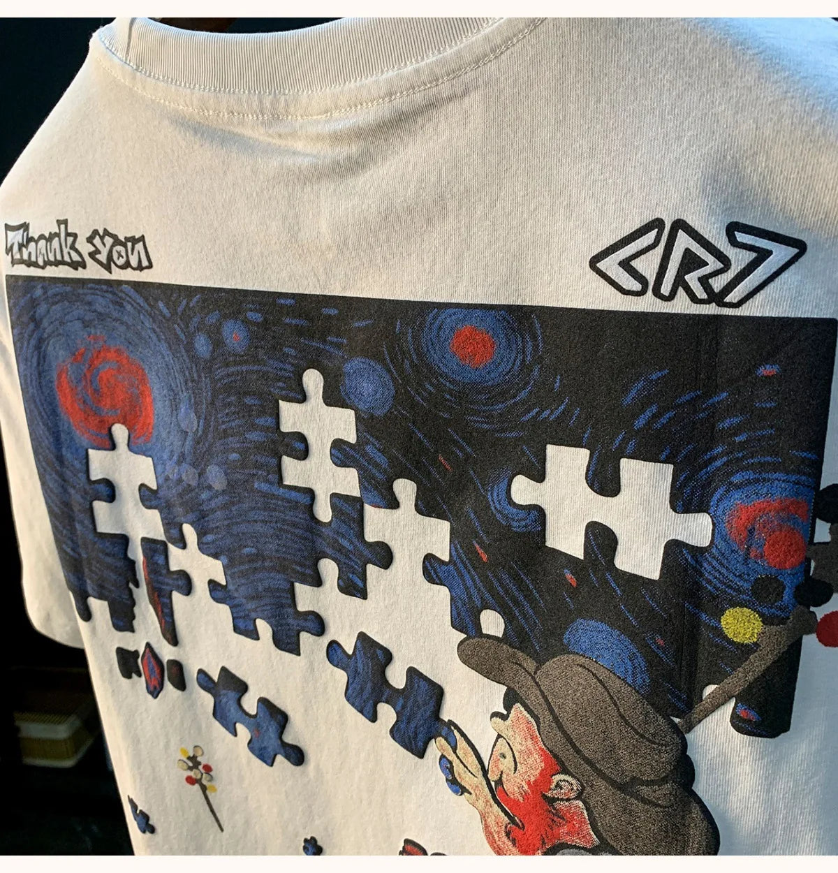 Fashionable men's T-shirt trend abstract artistic print summer loose combed cotton comfortable short sleeved top