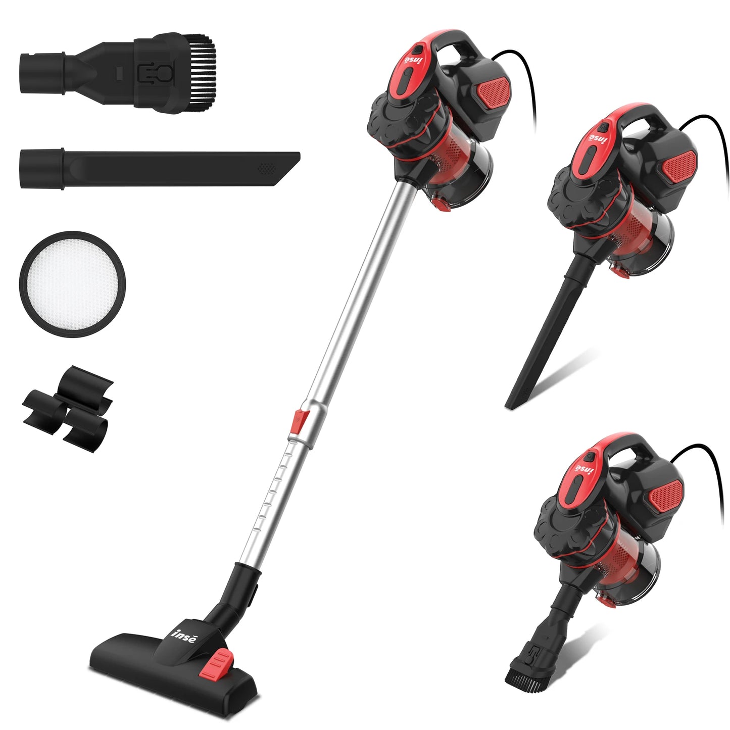 INSE Corded Vacuum Cleaner, 18000Pa Wired Stick Vacuum Cleaner Broom for Hard Floor, I5(Red, Blue)