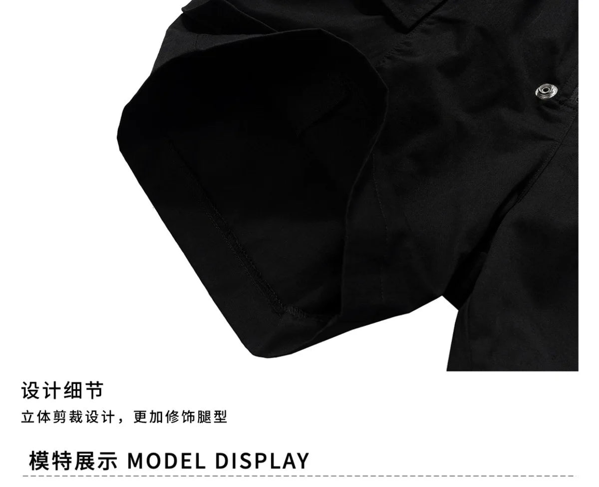 2025 Dark RO Style Drawstring Multi-pocket Tooling Shorts Men's Niche Casual Loose Straight Five-point Pants