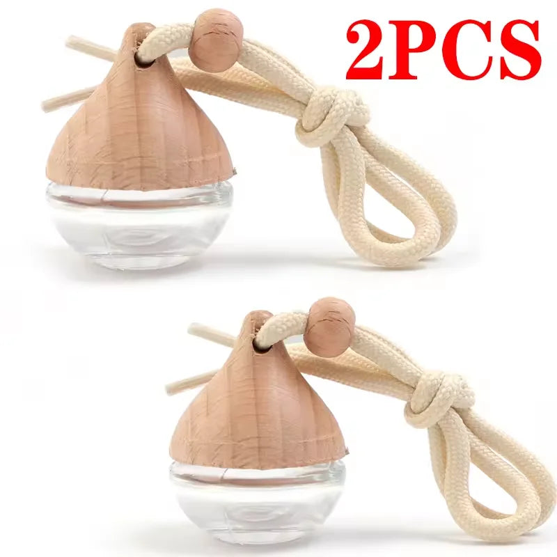6ML Empty Car Air Freshener Pendant Perfume Glass Bottle With Wooden Caps Refillable Car Essential Oil Diffuser Bottle
