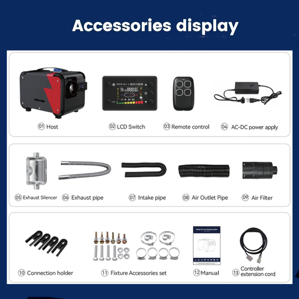 Hcalory HC1-H 8KW Diesel Air Heater 12V All in One Parking Heater with 1.5M Extension Cable Wire, Portable Diesel Heater with Auto Start Stop for Car Truck RV Camper Boat Indoor Outdoor Use