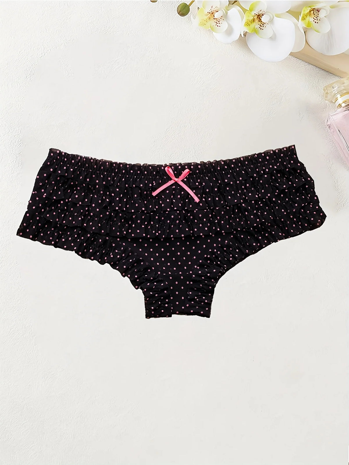 4PCS Cute dot small floral patterns sweet knitted fabric with lace stitching Women's low waist brief Seamless breathable fa