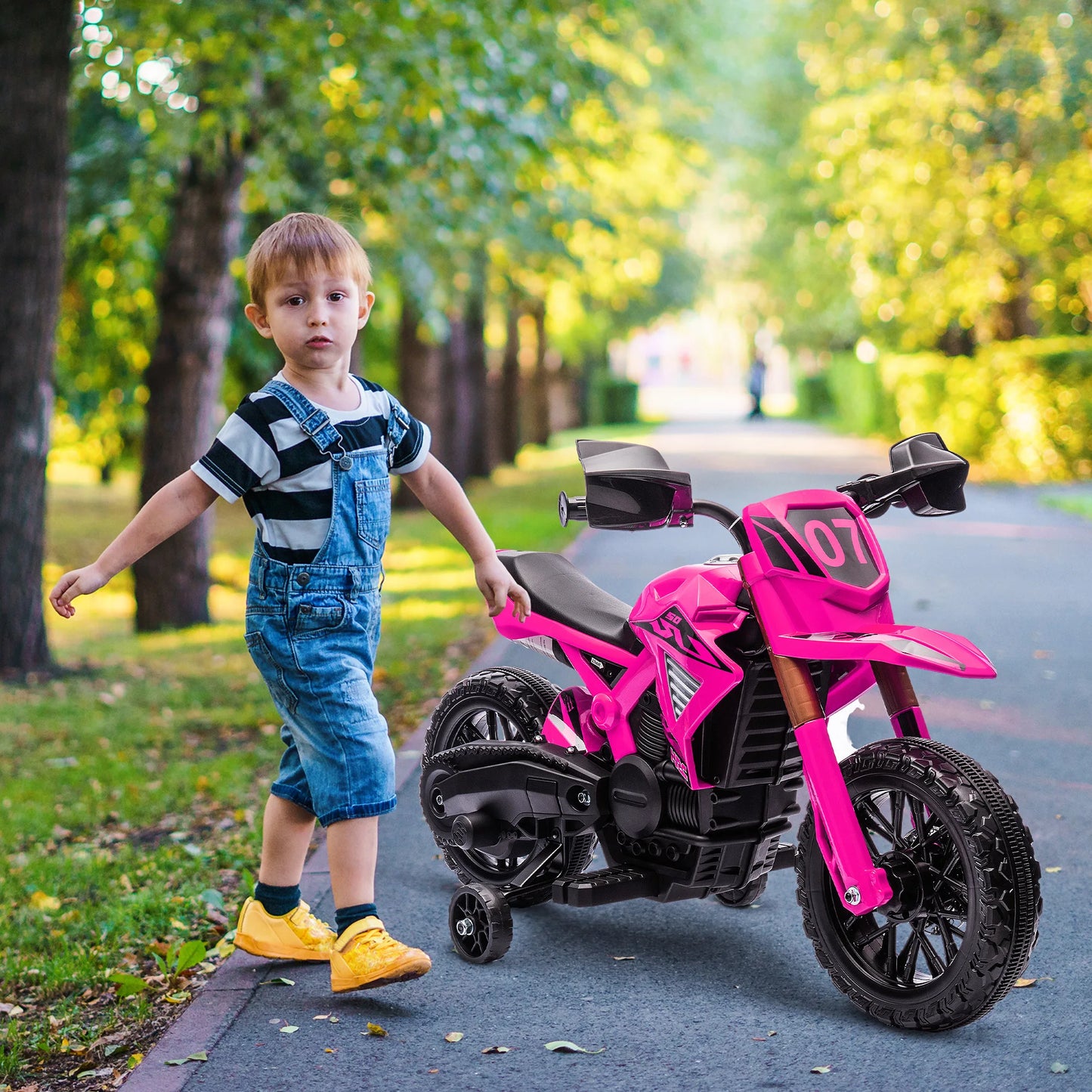 12V electric motorcycle, children’s motorcycle with training wheels, kids’ car, featuring a horn and start-up sound, 3 km/h, pink, electric toy motorcycle, riding motorcycle