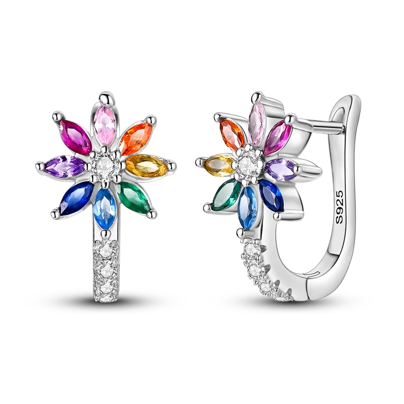 925 Sterling Silver Earrings Jewelry Hoop Flower Ear Studs Campanula Sparkling Pave Earring Wedding Gift For Women Anniversary
