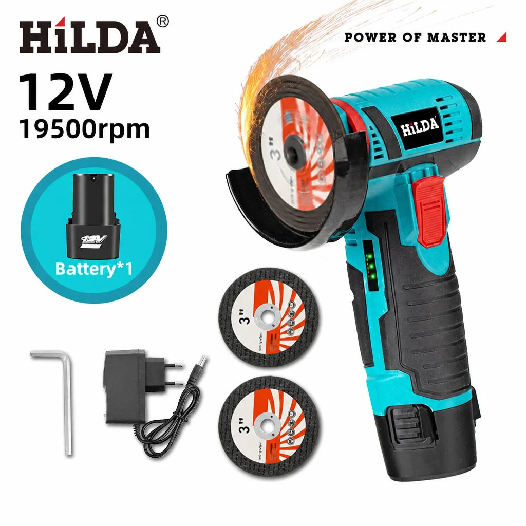 HILDA 12V Mini 3 Inch Brushless Electric Angle Grinder Micro Lithium-ion Polisher Diamond Cutting And Grinding Machine Men Gift