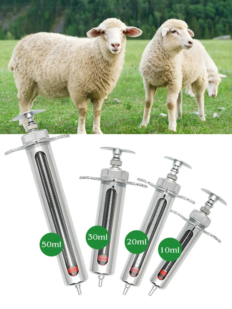 Animal Syringe for Pig Cattle Sheep Stainless Steel Reusable Syringe Injector Vet Tools Farm Supplies Veterinary Syringe Hypod
