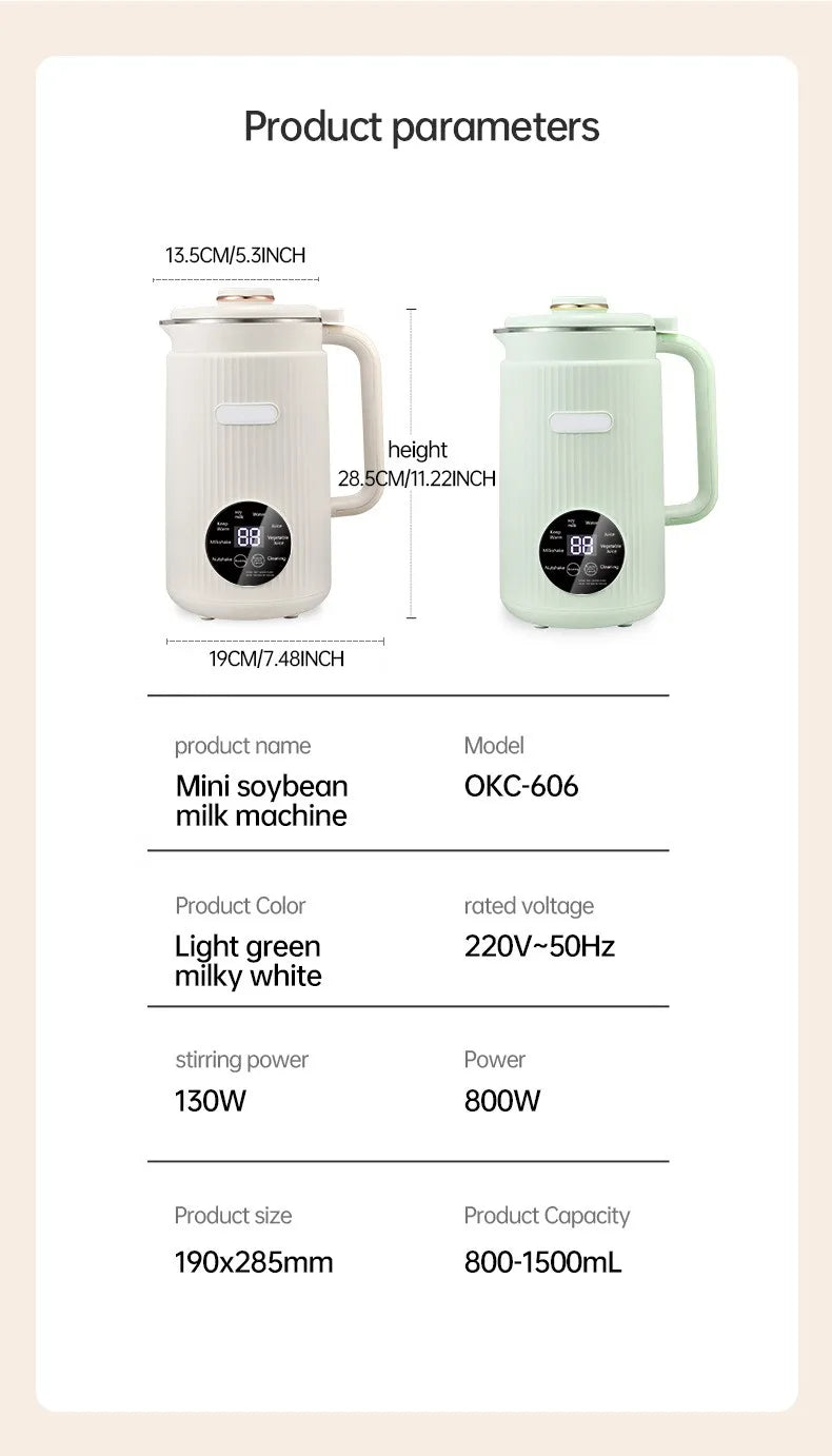 220V/110V Multifunctional Electric Soybean Milk Machine Food Blender Automatic Fruit Juice Maker Water Boiling Kettl Soy