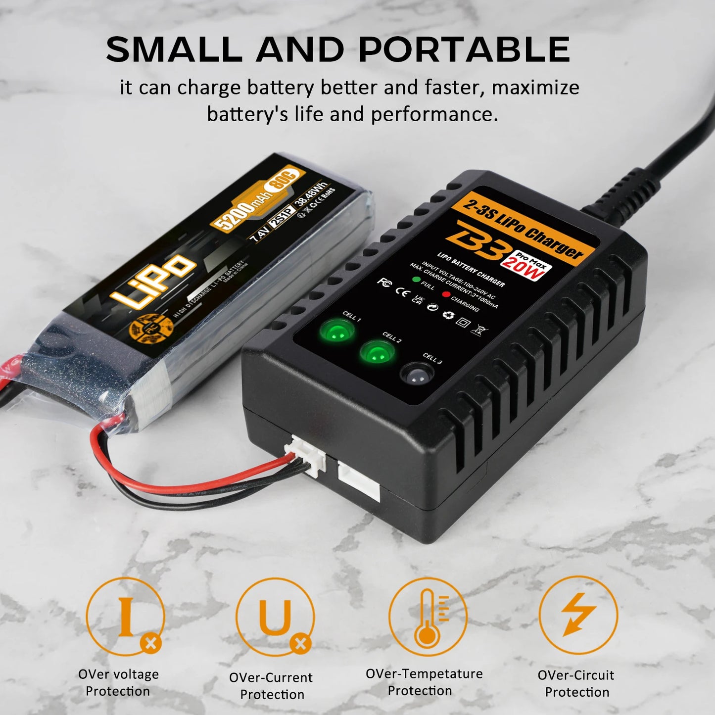 Lipo Charger for 2-3S Lipo Battery (7.4V-11.1V) 20W RC Charger LiPo Charger Airsoft Balancer for RC Cars Airsoft Guns RC Boats