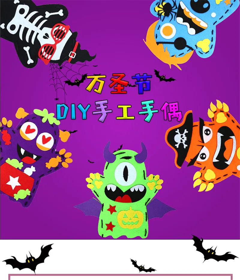 3Pcs Halloween Hand Puppet DIY Craft Toy Felt Sewing Kit Hand Finger Story Puppet Kindergarten Creative Children Educational Toy