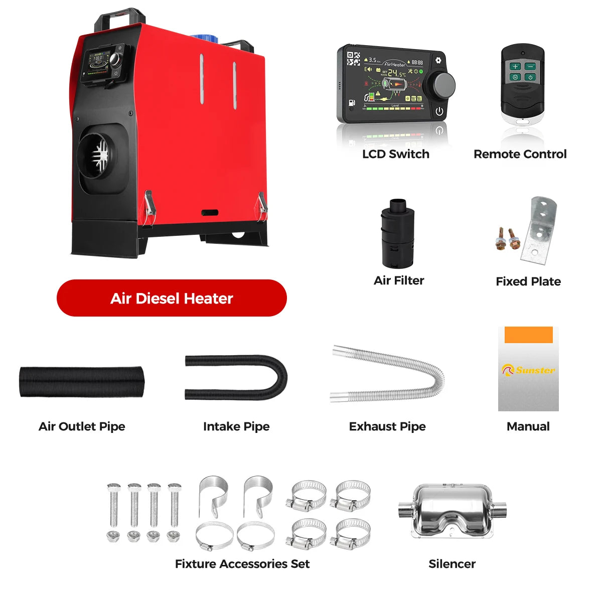 8KW Diesel Air Heater 12V&24V All in One Parking Heater with LCD Switch & Remote Control Bluetooth APP for RV Truck Car Tent