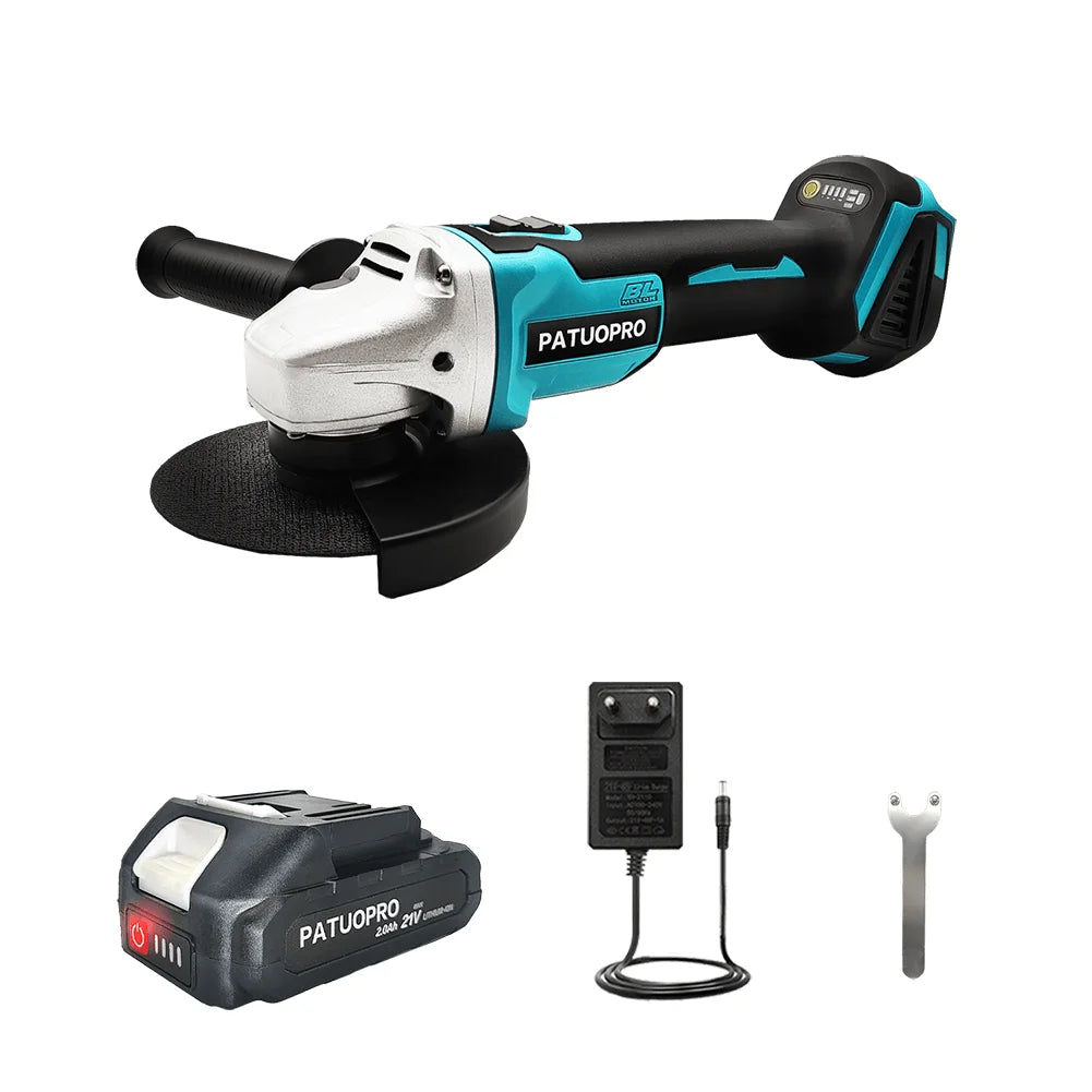 PATUOPRO 125MM M14 Brushless Electric Angle Grinder Cordless Cutting Machine Polishing Power Tool Compatible Makita 18V Battery