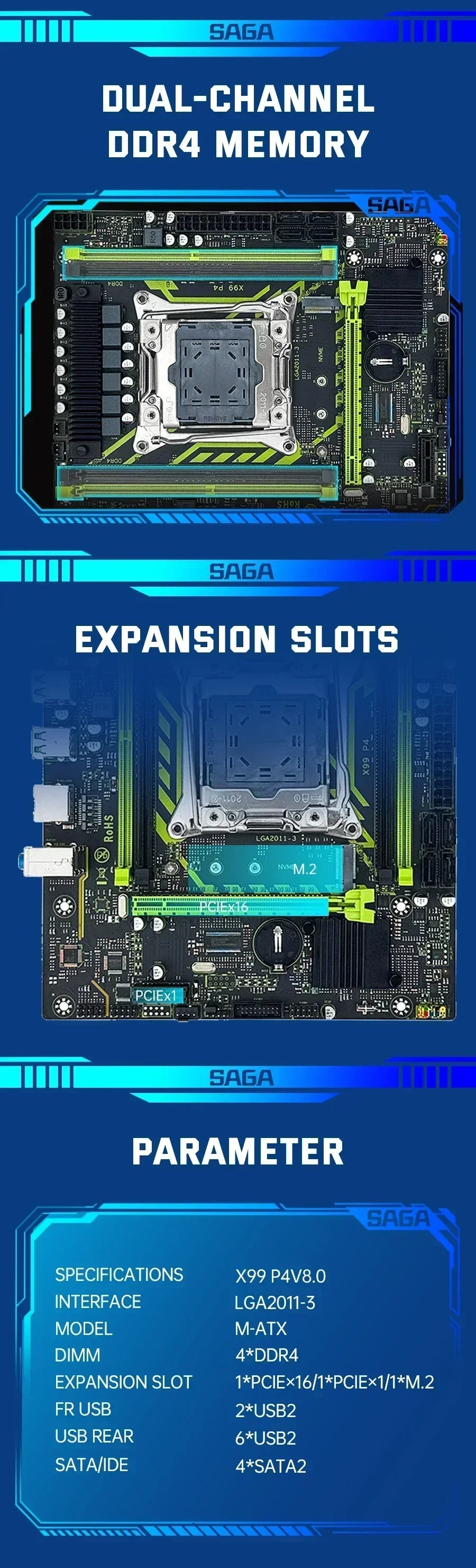 SOYO X99 Motherboard Set With LGA2011-3 Xeon E5 2630 V4 CPU DDR4 8GB (1*8GB) 2133MHz RAM NVME M.2 SATA Computer Accessories