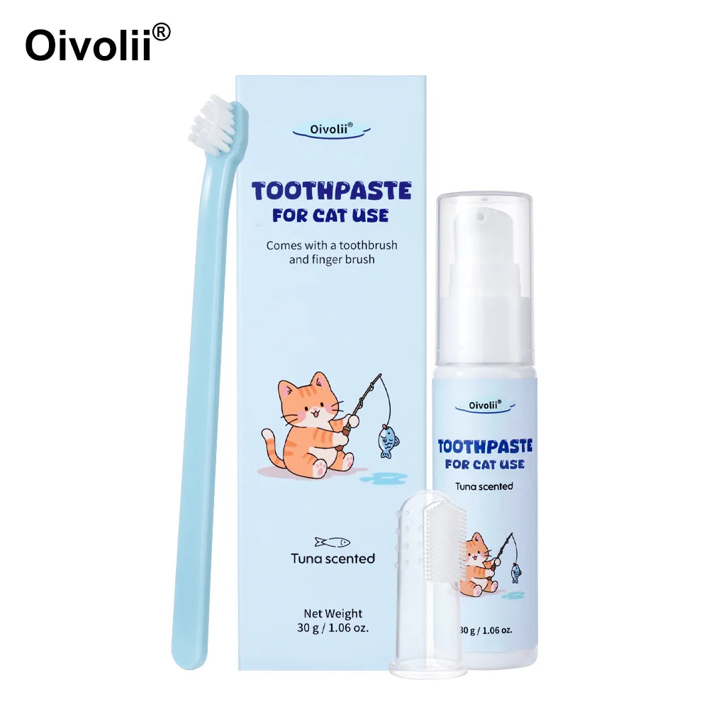 Tuna Flavored Cat Toothpaste Safe Formula With Toothbrush And Finger Brush For Daily Teeth Cleaning And Pet Dental Grooming