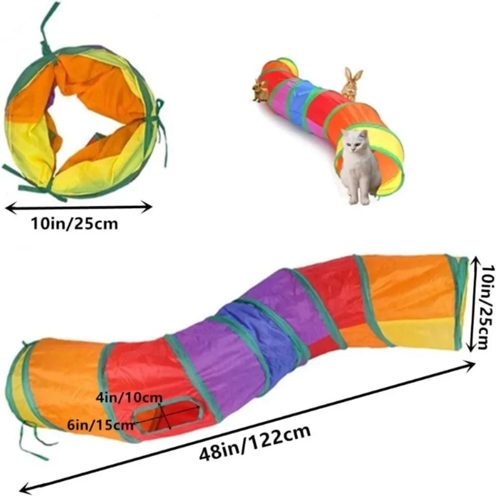 Small Pet Entertainment Accessory, 2-Way Foldable Interactive Tunnel with Side Openings, Indoor Outdoor Play Tube for Exploration, Ideal Toy for Cats, Puppies and Pet Rabbits