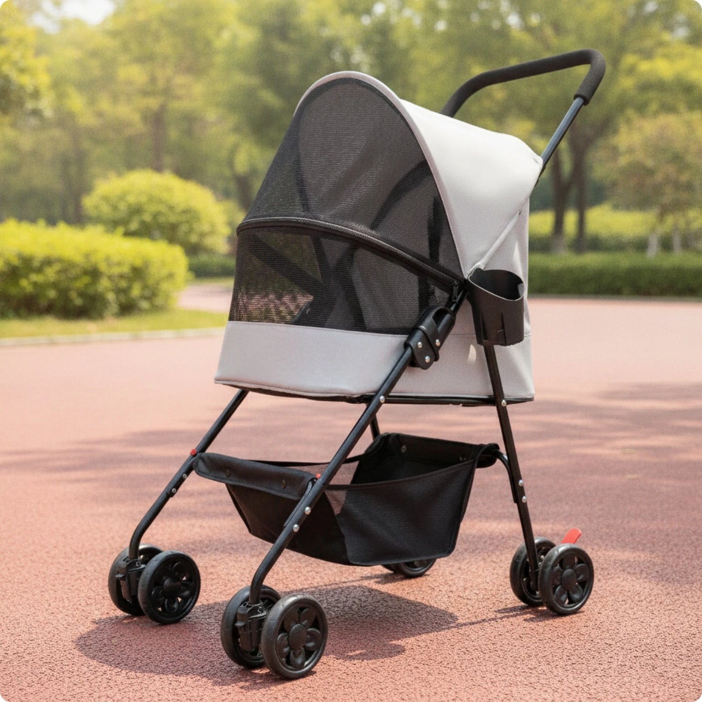 Pet Stroller with Cup Holder Collapsible Pet Stroller with Storage Basket Compact Portable for Small Dogs, Outdoor Walks, Travel