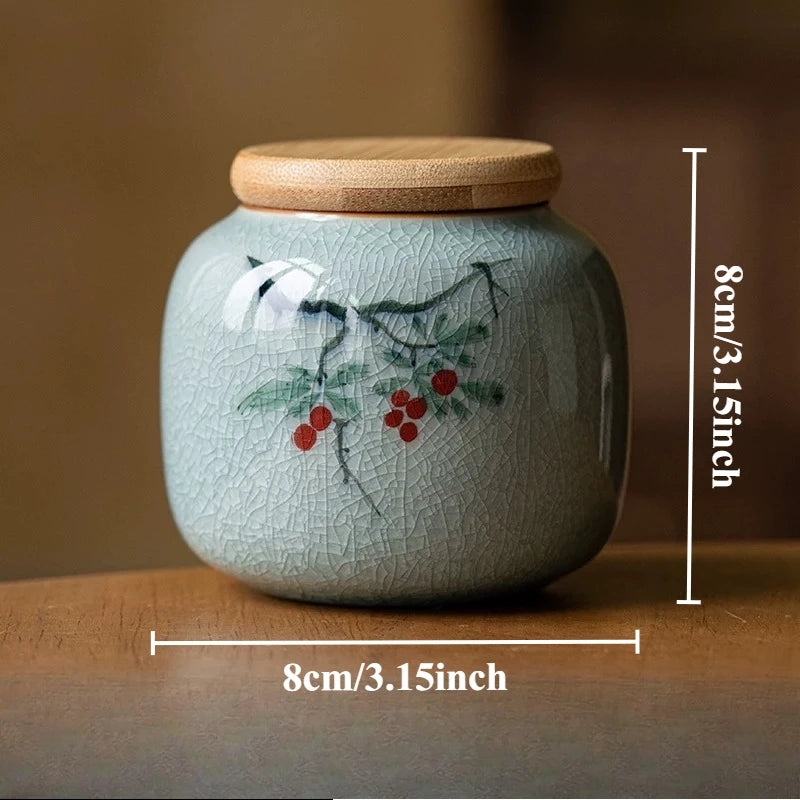 1pc Ceramics Hand Drawn Plum Blossom Urn for Ashes Pet Corpse Cremation Coffin Chinese Style Mini Urn with Lid for Ashes