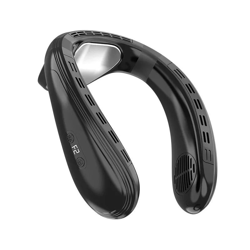Portable Bladeless Neck Fan with Cooling Plate - Quiet Rechargeable USB Charged Air Conditioner for Travel Camping & Outdoor Adv