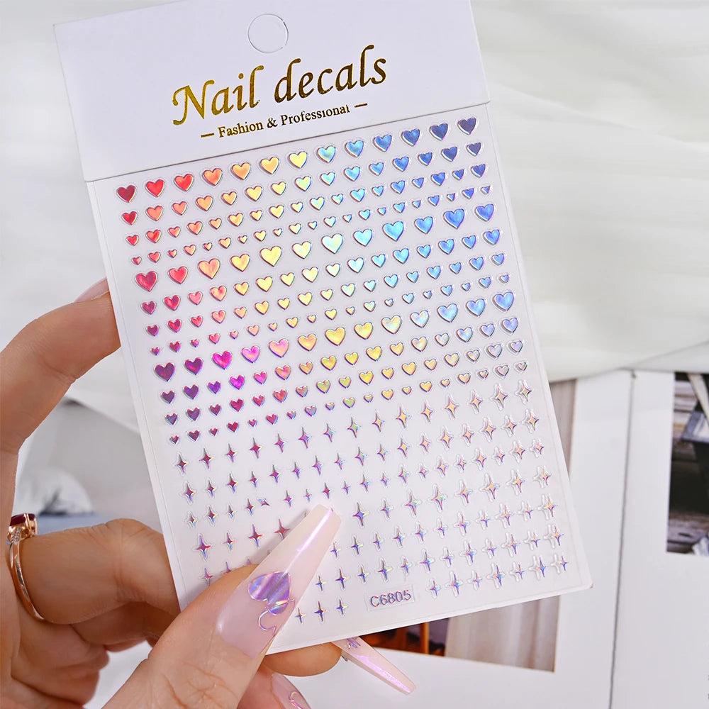 3D Valentine's Day Love Heart Nail Art Sticker Red White Cross Stars Self-Adhesive Nail Decals 8*10cm Kawaii Heart Nail Sticker