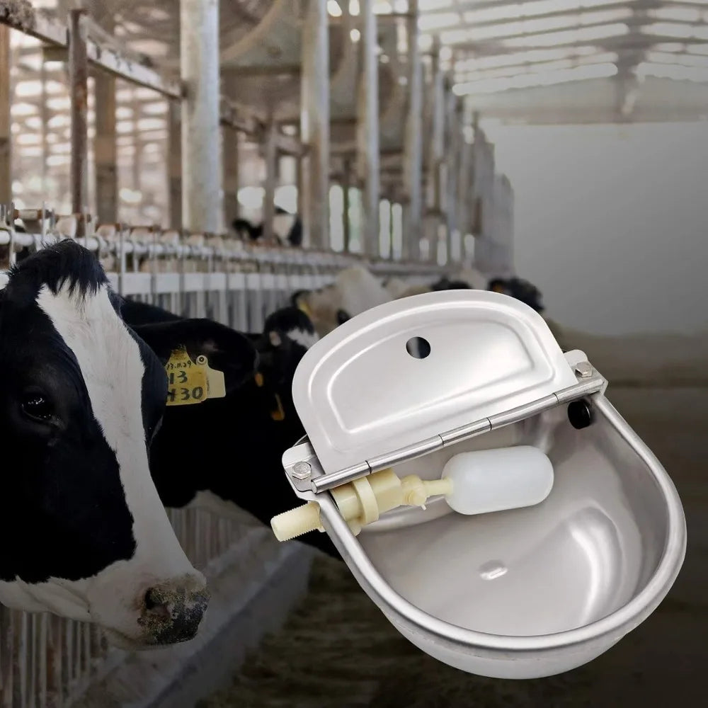 Stainless Steel Cow Water Bowls Automatic Drinking Bowls with Float Bowl Water Outlet for Dog Cattle Sheep Drinker Farm Supplies
