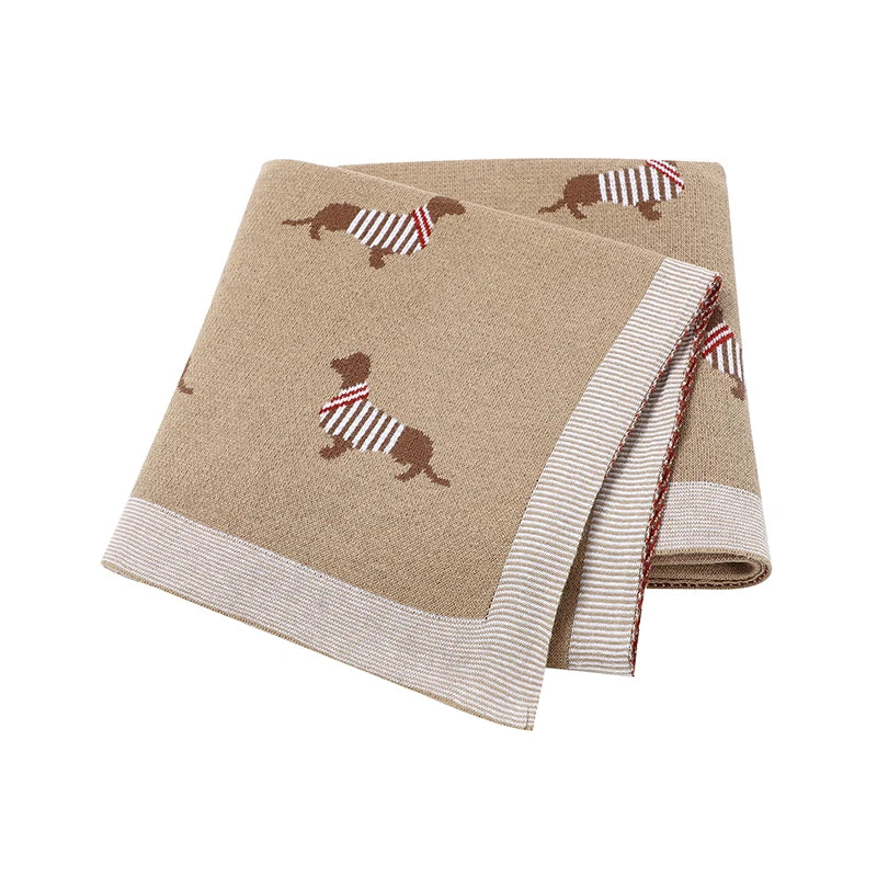 Baby Blanket Cotton Knit Super Soft Newborn Girl Boy Bed Plaid Crib Quilt Cute Dachshund Infant Stroller Covers Swaddle 100*80CM