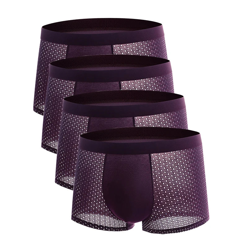 4pcs Men's Underwear Ice Silk Mesh Men Boxershorts Plus Size Panties Solid Sexy Men Boxer Summer Breathable Intimate Underpants