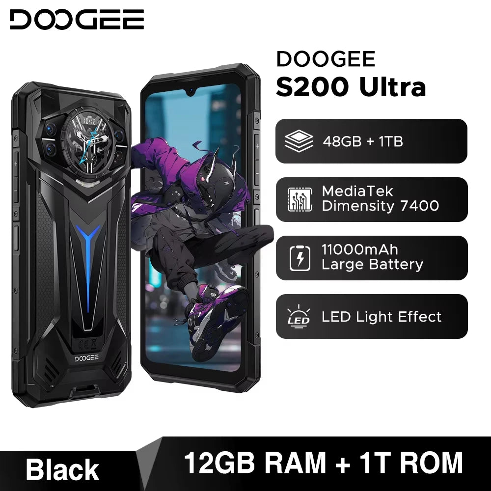 DOOGEE S200 Ultra 5G Rugged Phone 48GB+1TB 6.72'' 120Hz Display 11000mAh Battery 66W NFC Dimensity 7400 Android 15 Smartphone