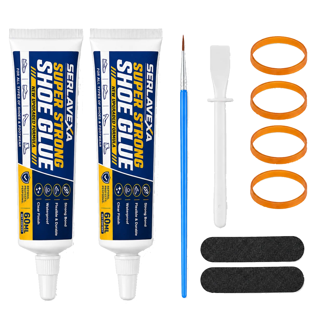 2PCS 60ml Shoe Sole Adhesive Repair Kit with Applicator Tools for Sneakers Boots Leather Rubber Canvas Flexible Footwear Fix