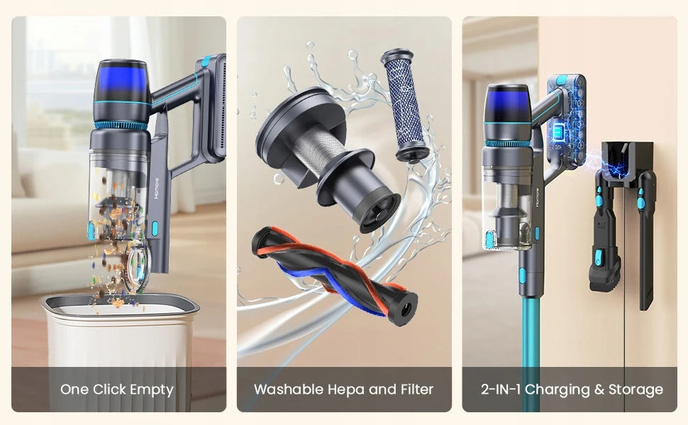 Homore NH007 650W/75KPA Powerful Cordless Vacuum Cleaner with LED Ambient Light, Smart Suction and Self-Standing Design