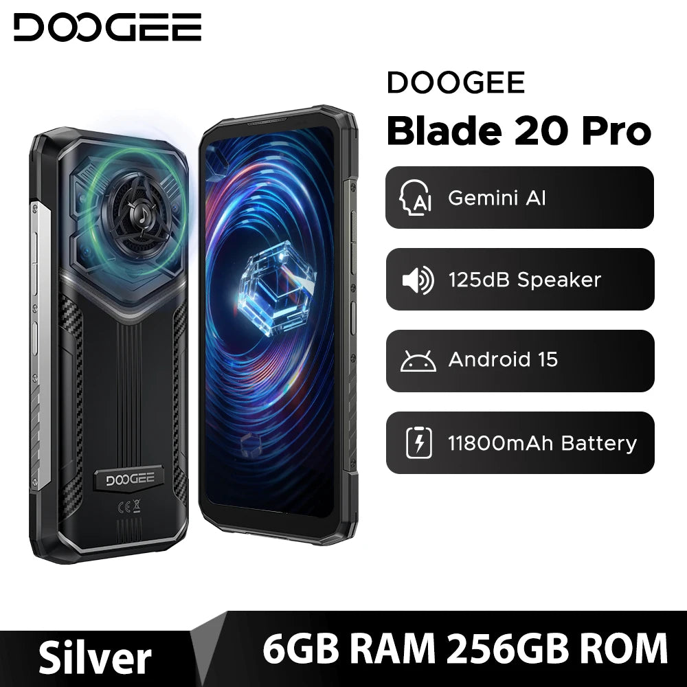DOOGEE Blade20 Pro Rugged Phone 125dB Speaker Gemini AI 11800mAh Battery 6.6'' Display Android 15 Global Version Smartphone NFC