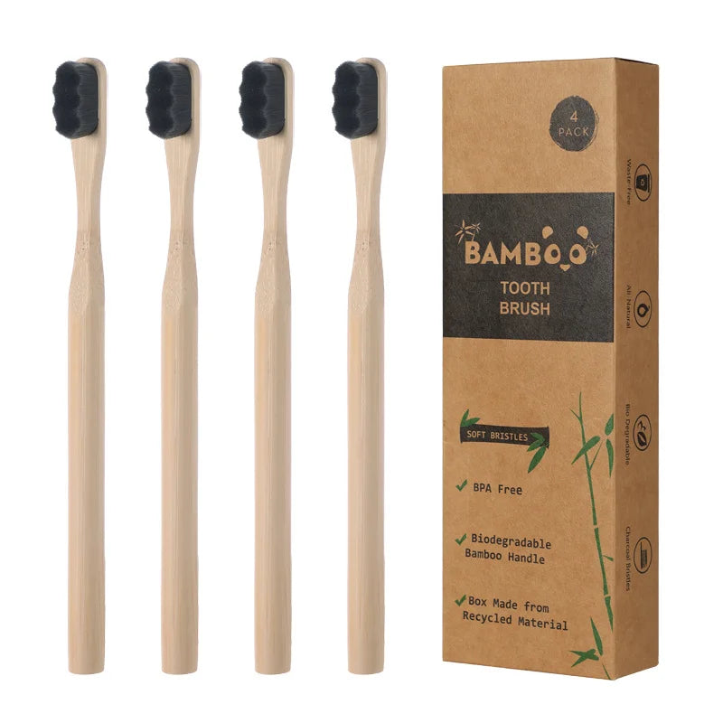 4Pcs Bamboo Toothbrush Biodegradable20,000 High Bristle Count Toothbrush - Micro-Nano Extra Soft Bristles for Sensitive Teeth