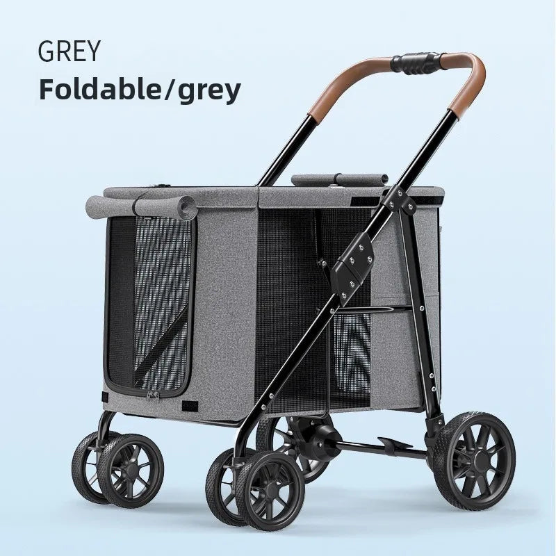 High Quality Foldable 4 Wheels Pet Carrier Adjustable Comfortable Waterproof Pet Stroller Washable Portable Travel Product