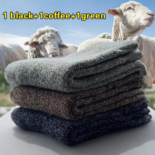 3 Pairs Winter Warm Thick Towel Bottom Man Socks Wool Male Socks Slipper Socks Merino Wool Socks Against Cold Snow Socks 39-44