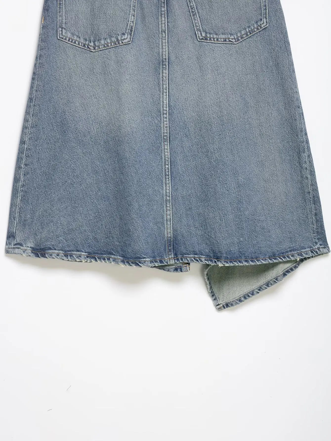 Women'sAsymmetric Denim Skirt New Spring Casual Mid Waist Pocket Women Lace Skirts Fashion Female Chic Skirts