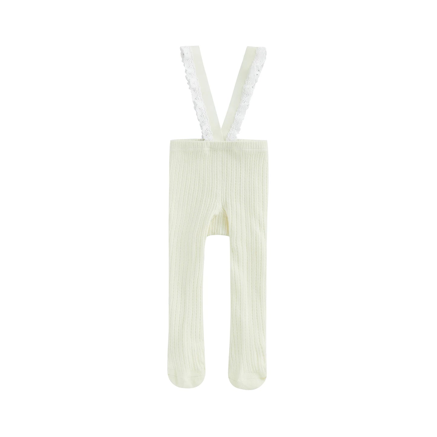 Infant Baby Girls Suspender Pantyhose, High Waist Lace Plain Rib Knitted Footed Leggings Tights 0-1Years