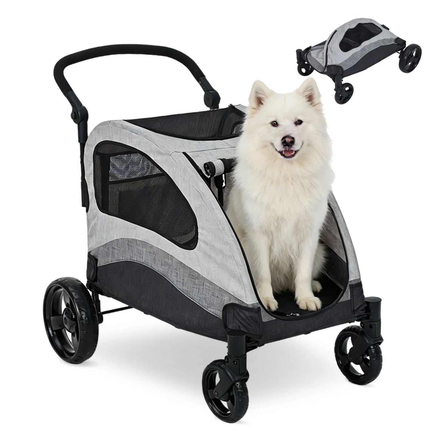 Heavy Duty Pet Wagon & Large Dog Stroller , Collapsible Dog Cart with Adjustable Handle, Breathable Mesh and Storage Pockets