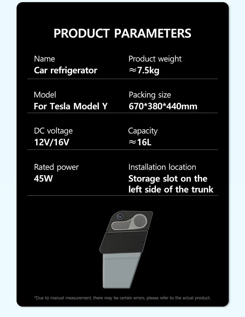 NovaAcc 16L Car Refrigerator Portable Compressor Freezer Cooler Fridge for Tesla Model Y 2017-2024 Outdoor Camping Accessories
