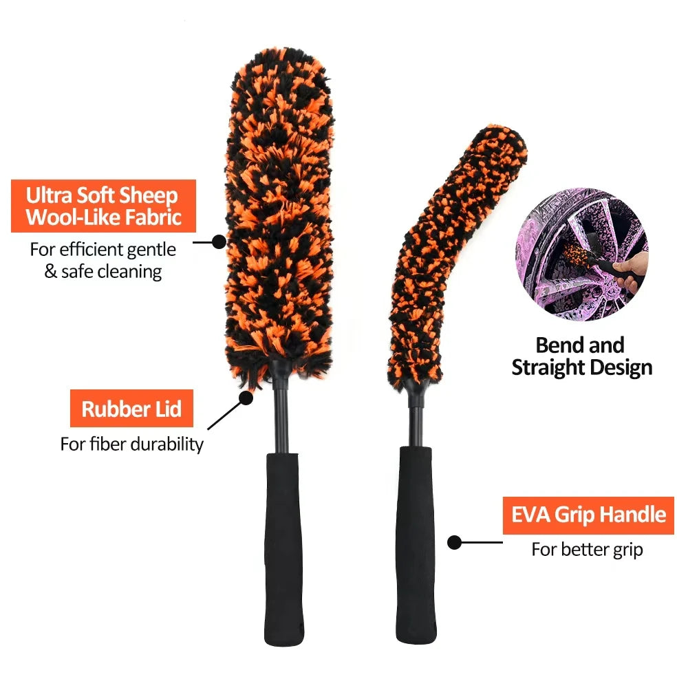 Bear Force Car Wheel Cleaning Brush, Microfiber Bendable Wheel Detailing Brush, Car Wheel Rim Cleaner Brush for All Wheel, Car Wash