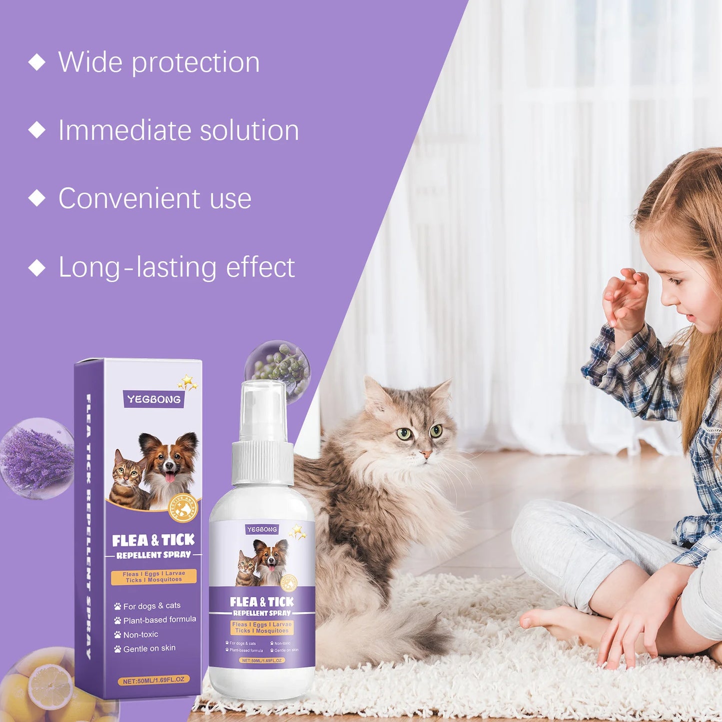 Pet Flea Spray Spray Effectively Removing Fleas Ticks Relieve Skin Itching Natural Ingredients Non Irritating Pet Flea Repellent