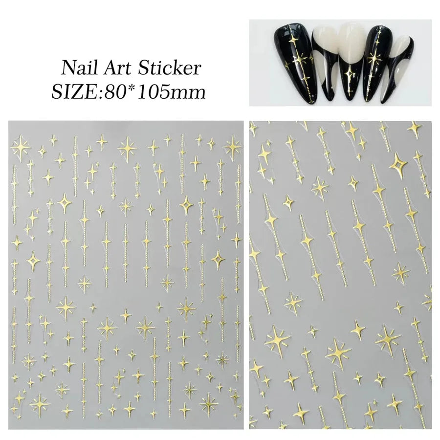 3D Star Nail Art Stickers Decals Self-Adhesive Metal Silver DIY Nail Stickers Decoration Decals Manicure Accessories