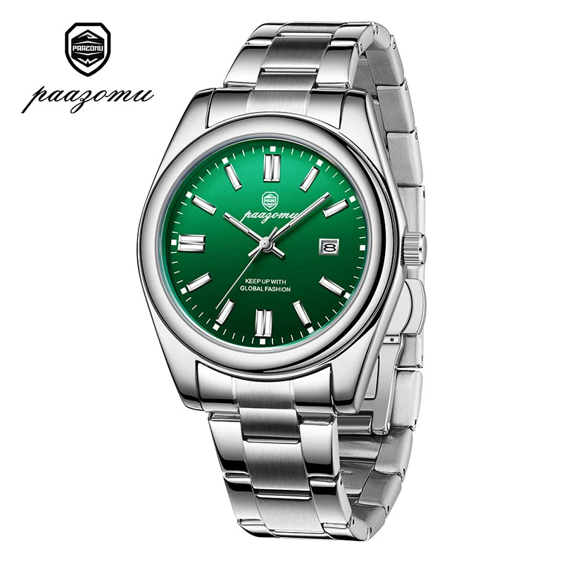 2026 PAAZOMU Fashion Men Stainless Steel Watch Luxury Calendar Quartz Wrist Watch Business Watches Man Clock relogio masculino