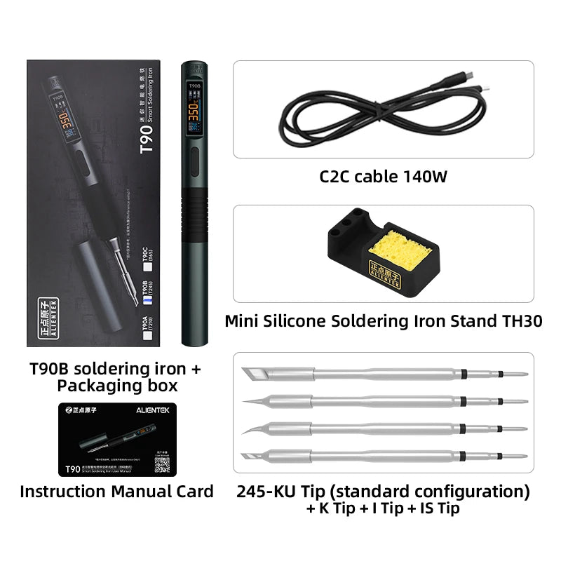 ALIENTEK T90 Smart Soldering Iron PD 3.1140W Portable Digital Display 80-450℃ PCB Precision Soldering Iron Repair Tool Kit