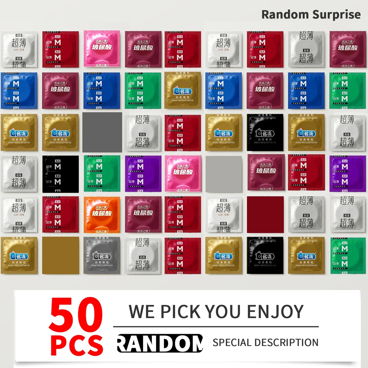 Condoms Random Surprise Mix - 10/20/30/40/50pcs Fashionable Latex Condoms for Men, Safe Protection, Mystery Night Adult Sex Toys