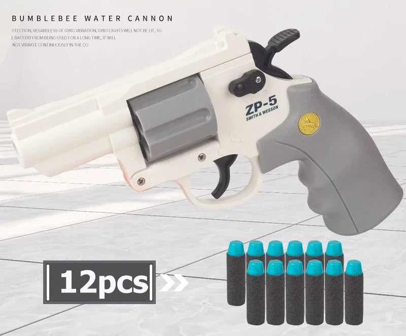 Continuous Fire ZP5 357 Revolver Launcher Toy Gun with Soft Dart Bullets for CS Outdoor Game Fun Gifts for Kids and Adults