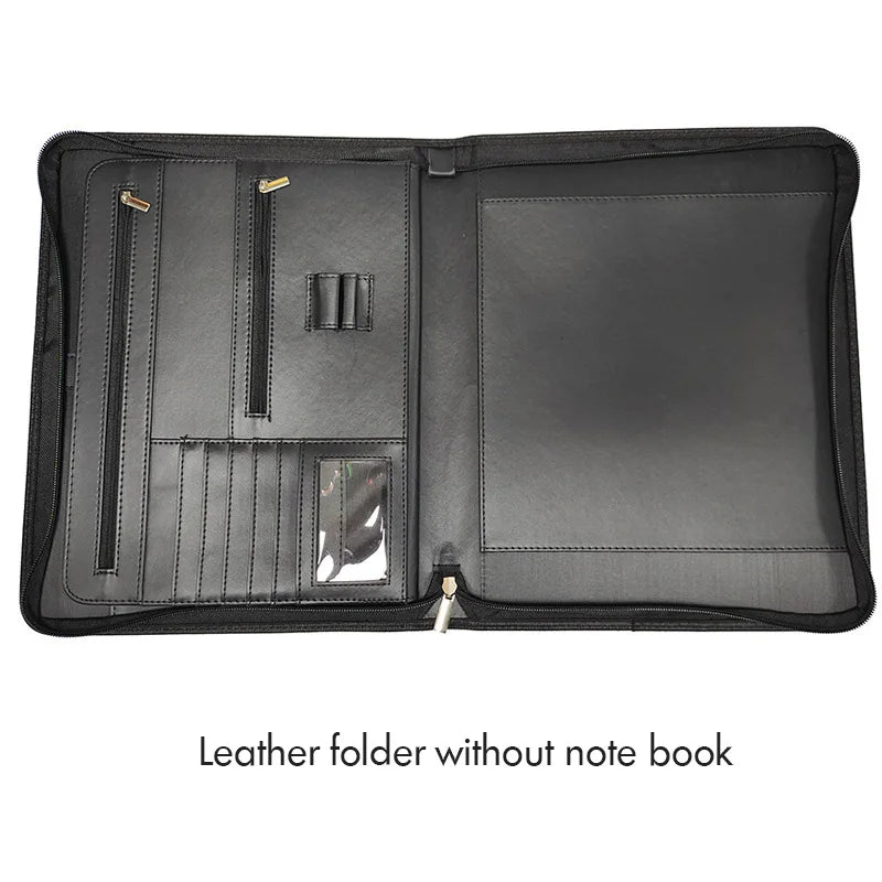 Leather Folder Zippered Closure Portfolio for Business IPad/Table and Card Interview Resume Binder