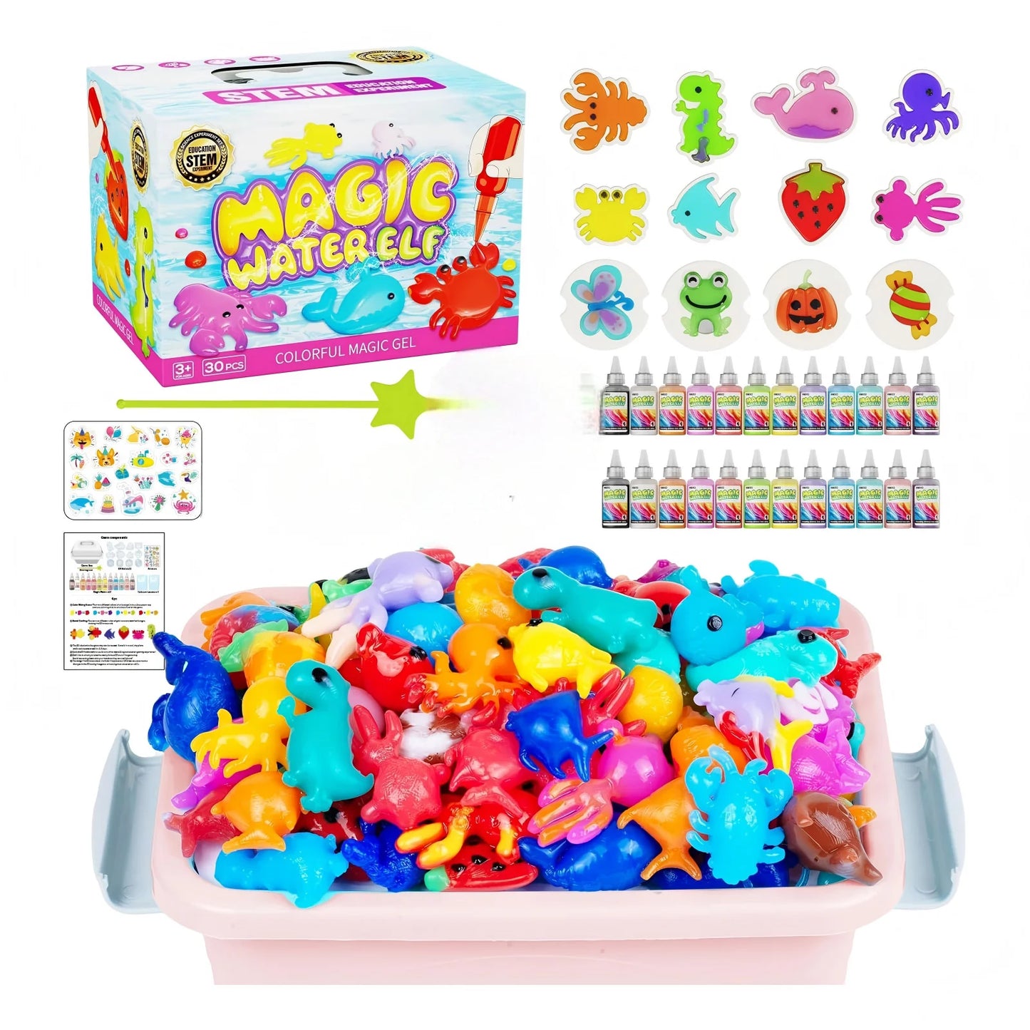 Magic Gel Water Beads Toy: 12-Pack DIY Fairy Garden Kit with Molds, STEM Sensory Squishy Toys, Creative Birthday Gift for Kids