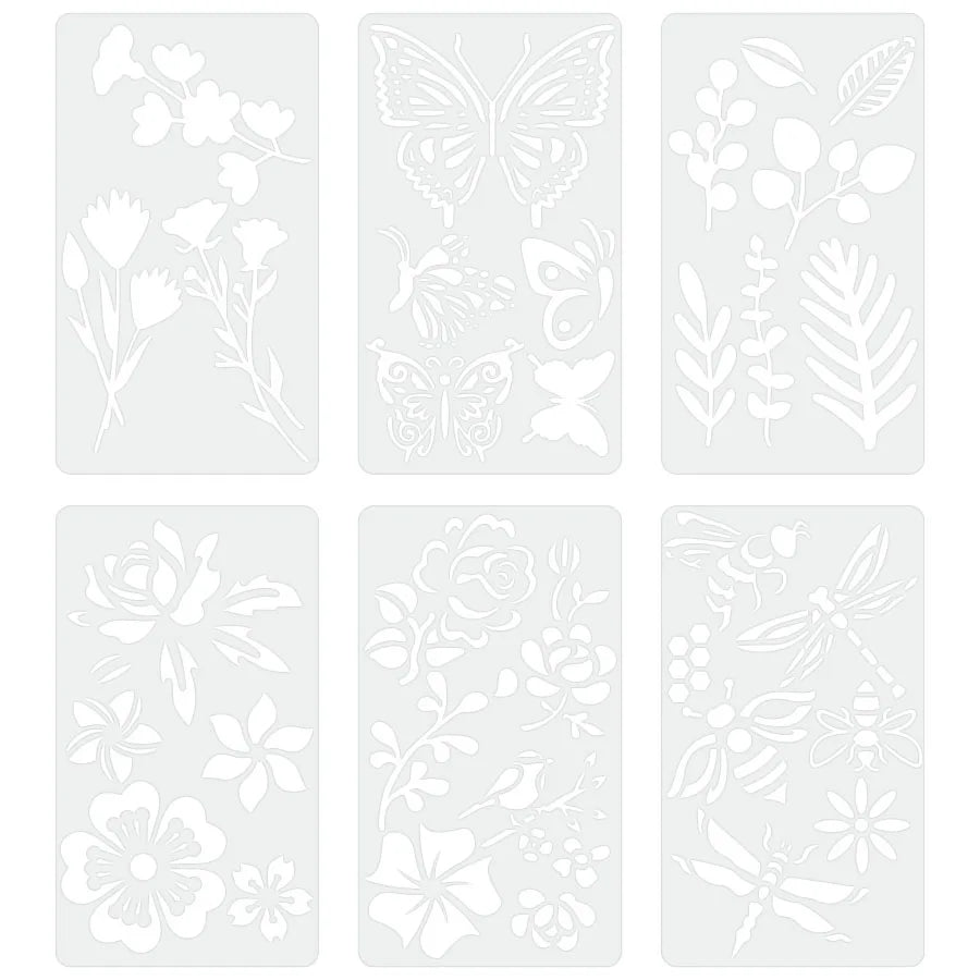 6 Pcs 3.15x5.5inch Butterfly Flower Leaf Plastic Stencils Set for DIY Journal Scrapbooking Wood Painting Template