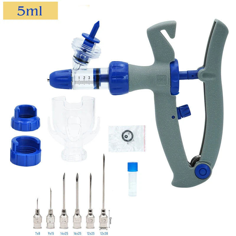 1-10Ml Automatic Veterinary Continuous Syringe / 10Pcs Needles Adjustable Animal Vaccine Injection Livestock Pig Cattle Sheep