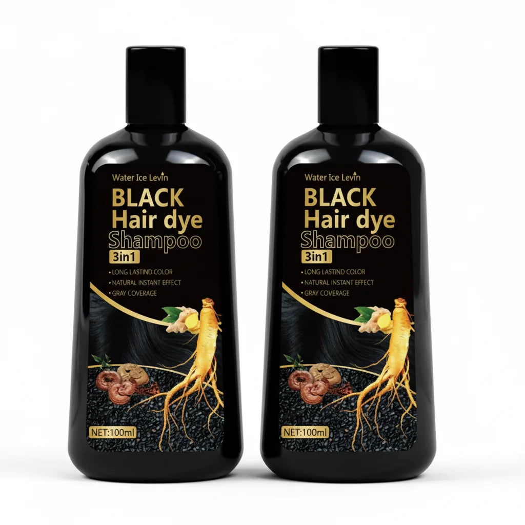 Pure Black Hair Dye Shampoo 3in1. Long Lasting Rich Color, Gray Coverage. Organic Ginger Polygonum Extracts. Gentle Effective.