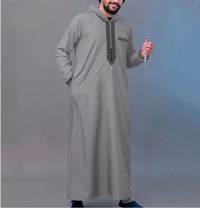 Motorcycle Brother Style, Muslim Men's Robe, Elegant Retro Embroidered Robe, Casual Loose Long Sleeve, Eid Al Fitr Men's Robe