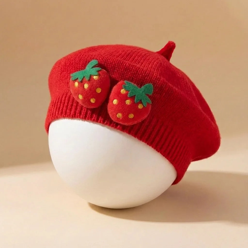 New Spring Baby Beret 0-12M Sweet Strawberry Infant Girls Knit Hat Cute Warm Toddler Stylish Hat